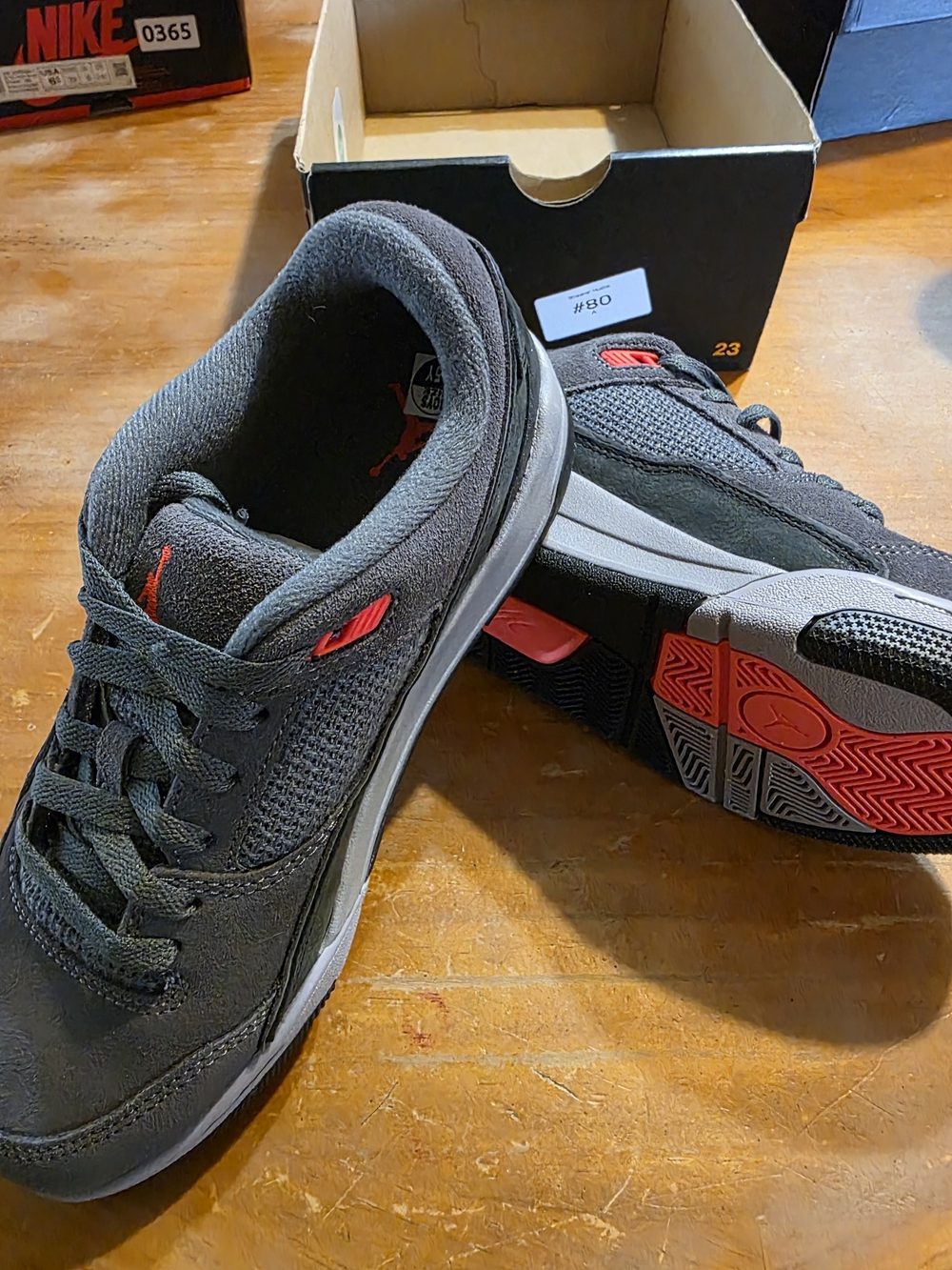Jordan Flight Court (GS) Sneakers — Charcoal/Red-Size 6.5Y-Box Has No Lid